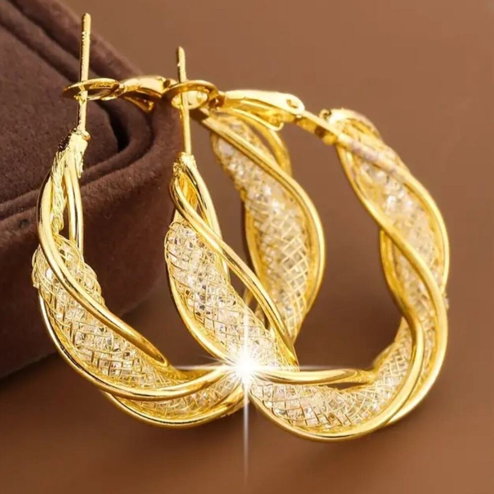 Gold Wrapped Sparkling Hoop Earrings